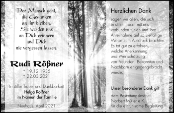 Traueranzeige von Rudi Rößner von Südthüringer Presse