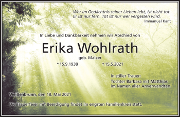 Traueranzeige von Erika Wohlrath von Neue Presse Coburg