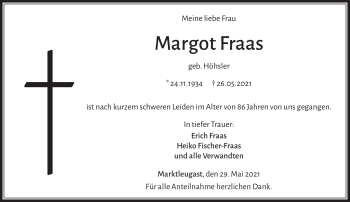 Traueranzeige von Margot Fraas von Frankenpost