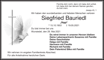 Traueranzeige von Siegfried Bauriedl von Frankenpost