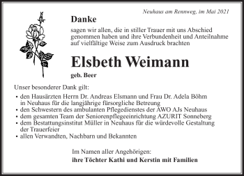 Traueranzeige von Elsbeth Weimann von Südthüringer Presse