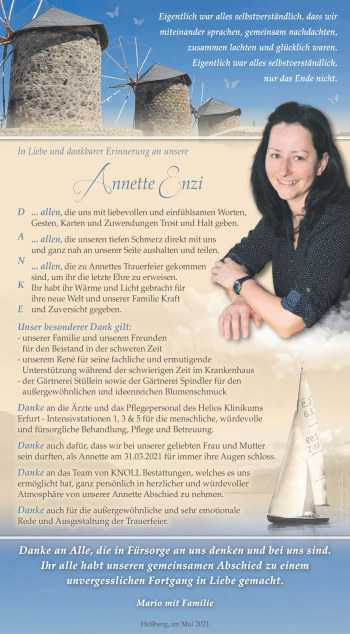 Traueranzeige von Annette Enzi von Südthüringer Presse