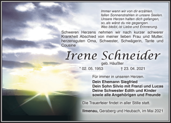 Traueranzeige von Irene Schneider von Südthüringer Presse