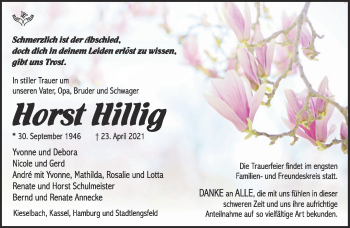 Traueranzeige von Horst Hillig von Südthüringer Presse