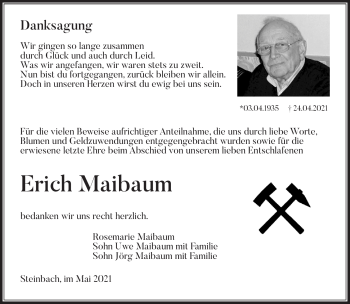 Traueranzeige von Erich Maibaum von Südthüringer Presse