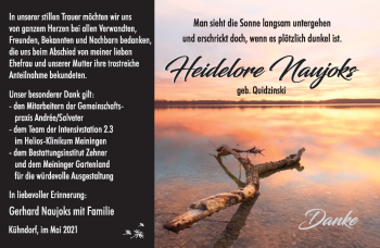 Traueranzeige von Heidelore Naujocks von Südthüringer Presse