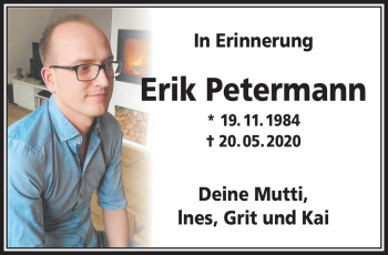 Traueranzeige von Erik Petermann von Südthüringer Presse