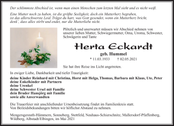 Traueranzeige von Herta Eckardt von Südthüringer Presse