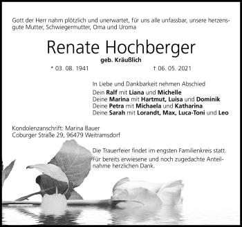 Traueranzeige von Renate Hochberger von Neue Presse Coburg