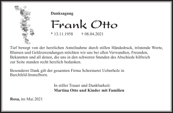 Traueranzeige von Frank Otto von Südthüringer Presse