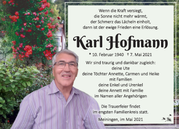 Traueranzeige von Karl Hofmann von Südthüringer Presse