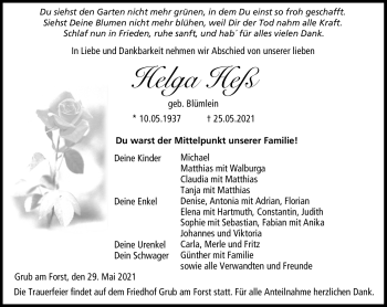 Traueranzeige von Helga Heß von Neue Presse Coburg