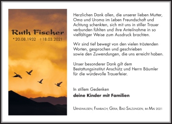 Traueranzeige von Ruth Fischer von Südthüringer Presse