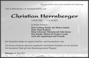 Traueranzeige von Christian Herrnberger von Südthüringer Presse