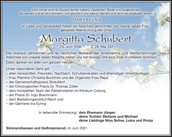 Traueranzeige von Margitta Schubert von Südthüringer Presse