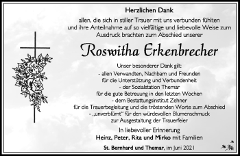 Traueranzeige von Roswitha Erkenbrecher von Südthüringer Presse
