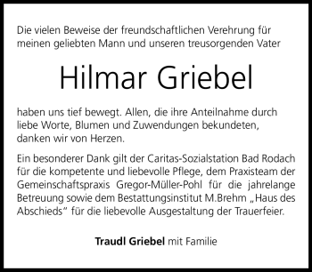 Traueranzeige von Hilmar Griebel von Neue Presse Coburg