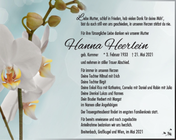 Traueranzeige von Hanna Heerlein von Südthüringer Presse