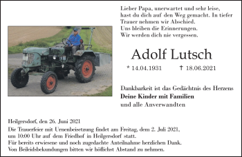 Traueranzeige von Adolf Lutsch von Neue Presse Coburg