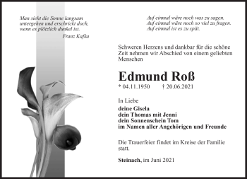 Traueranzeige von Edmund Roß von Südthüringer Presse