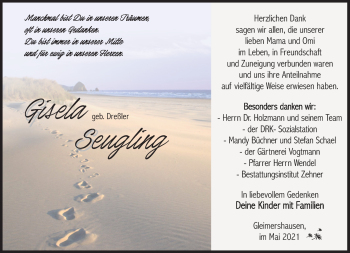 Traueranzeige von Gisela Seugling von Südthüringer Presse