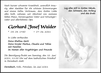 Traueranzeige von Gerhard Josef Waider von Südthüringer Presse