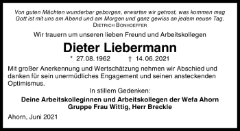 Traueranzeige von Dieter Liebermann von Neue Presse Coburg