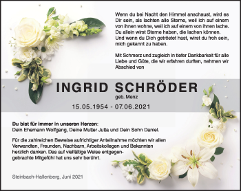 Traueranzeige von Ingrid Schröder von Südthüringer Presse