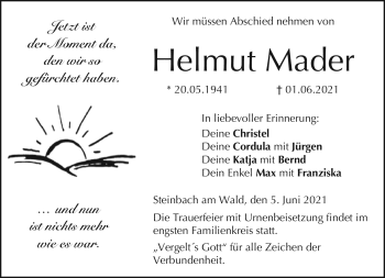 Traueranzeige von Helmut Mader von Neue Presse Coburg