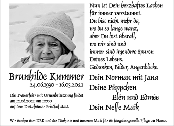 Traueranzeige von Brunhilde Kummer von Südthüringer Presse