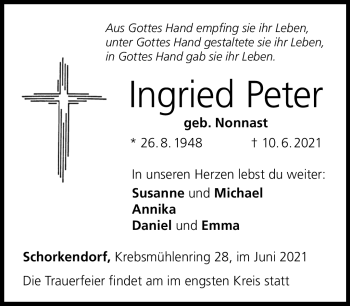 Traueranzeige von Ingried Peter von Neue Presse Coburg