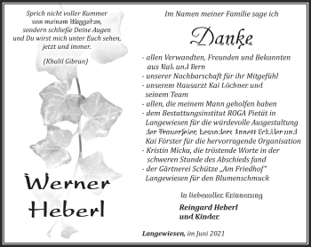 Traueranzeige von Werner Heberl von Südthüringer Presse