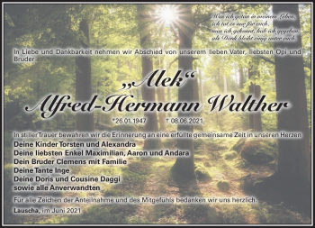 Traueranzeige von Alfred-Hermann Walther von Südthüringer Presse