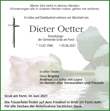 Traueranzeige von Dieter Oetter von Neue Presse Coburg