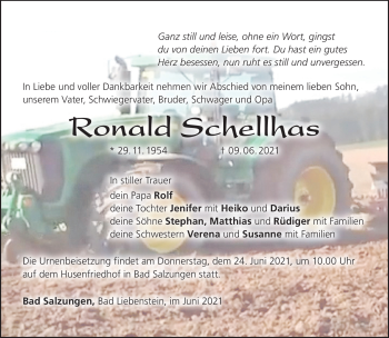 Traueranzeige von Ronald Schellhas von Südthüringer Presse