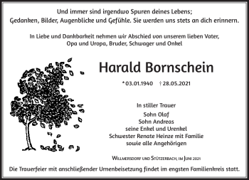 Traueranzeige von Harald Bornschein von Südthüringer Presse