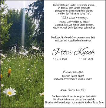 Traueranzeige von Peter Knoch von Neue Presse Coburg