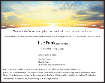 Traueranzeige von Ilse Funk von Frankenpost