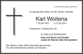 Traueranzeige von Karl Woitena von Frankenpost
