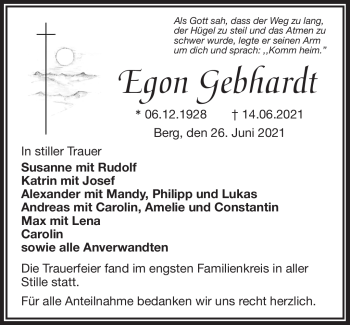 Traueranzeige von Egon Gebhardt von Frankenpost