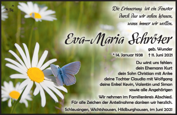 Traueranzeige von Eva-Maria Schröter von Südthüringer Presse