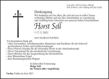 Traueranzeige von Horst Sell von Südthüringer Presse