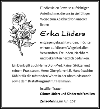 Traueranzeige von Erika Lüders von Südthüringer Presse