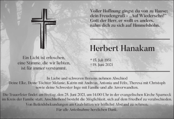 Traueranzeige von Herbert Hanakam von Frankenpost