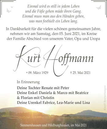 Traueranzeige von Kurt Hoffmann von Südthüringer Presse