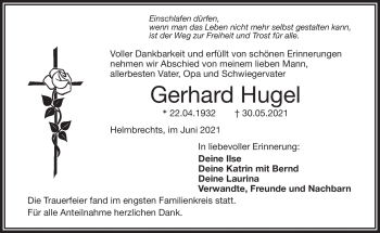 Traueranzeige von Gerhard Hugel von Frankenpost