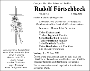 Traueranzeige von Rudolf Förtschbeck von Neue Presse Coburg