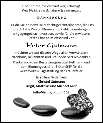 Traueranzeige von Peter Gutmann von Südthüringer Presse