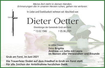 Traueranzeige von Dieter Oetter von Neue Presse Coburg