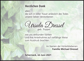 Traueranzeige von Ursula Dressel von Neue Presse Coburg